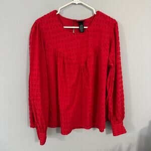Wrangler Retro Pleated Front Red Long Sleeve Top Size XL Snap Button Sleeves